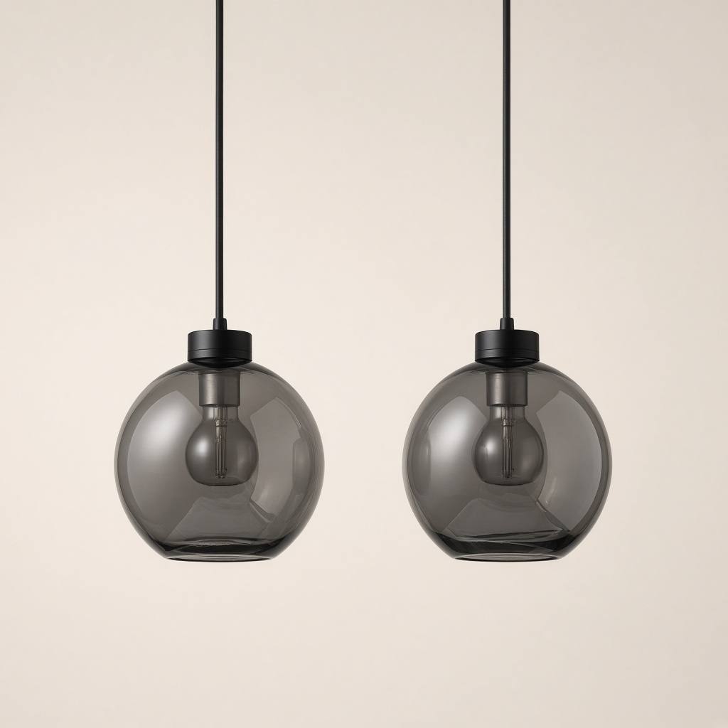 Smoked Glass Pendant Pair